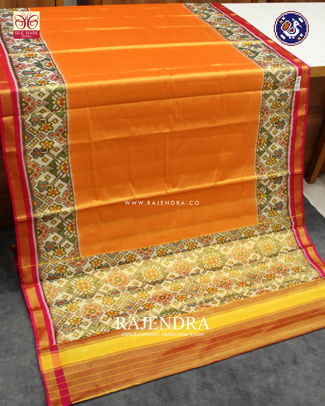 Exclusive Zari Tissue Gala Border Pink Orange Rajkot Patola Saree