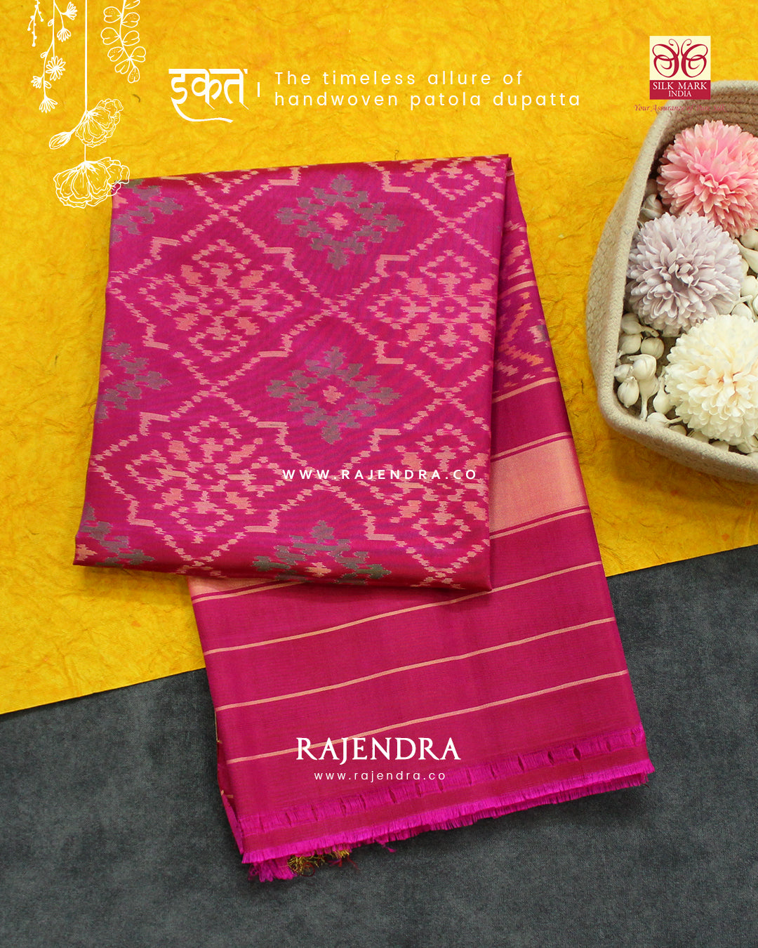 Traditional Panchanda Design Pink Single Ikat Rajkot Patola Dupatta