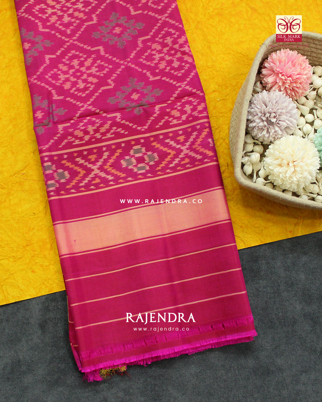 Traditional Panchanda Design Pink Single Ikat Rajkot Patola Dupatta
