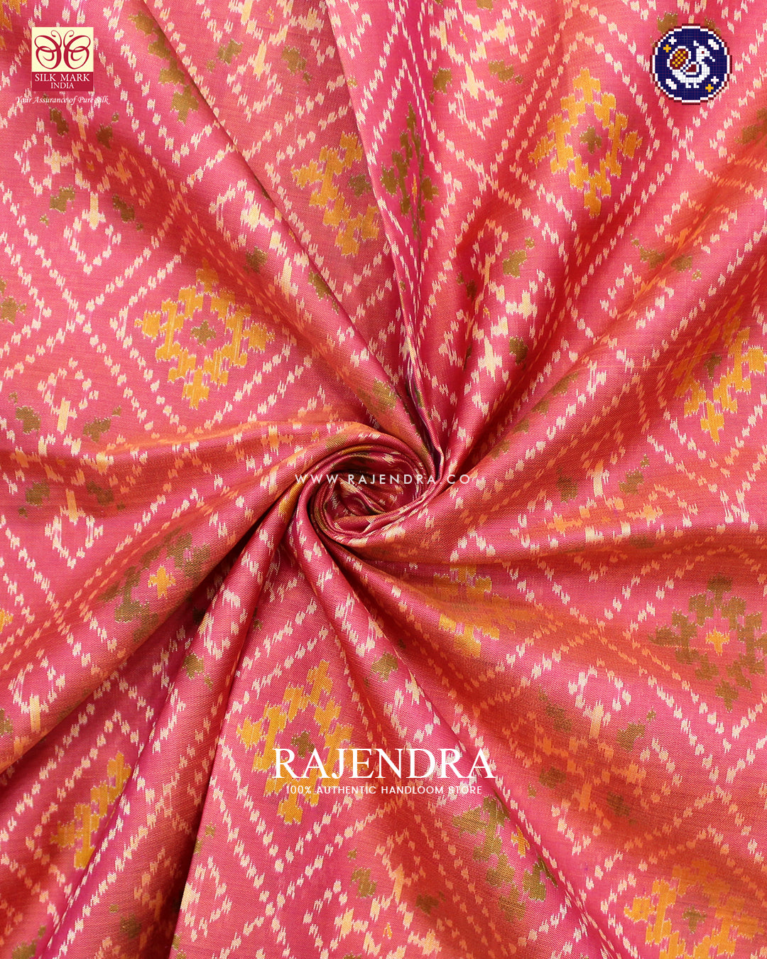 Traditional Panchanda Design Pink and Peach Single Ikat Rajkot Patola Saree