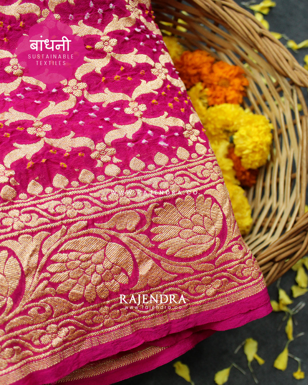 Traditional Khadi Georgette Pink Banarasi Bandhani Saree