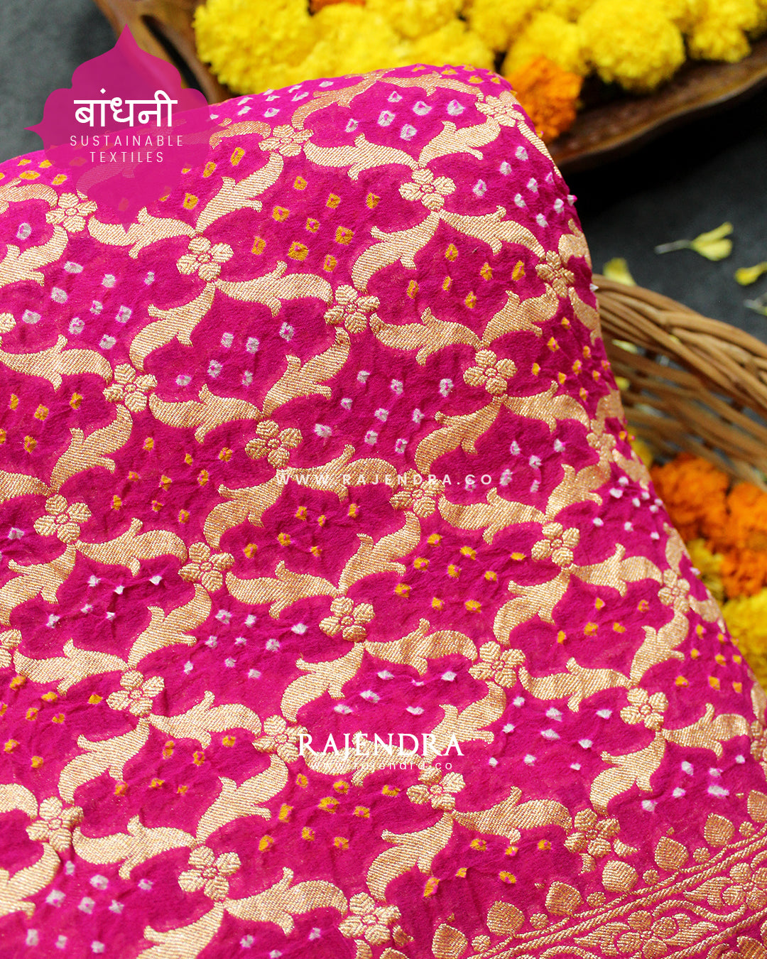 Traditional Khadi Georgette Pink Banarasi Bandhani Saree
