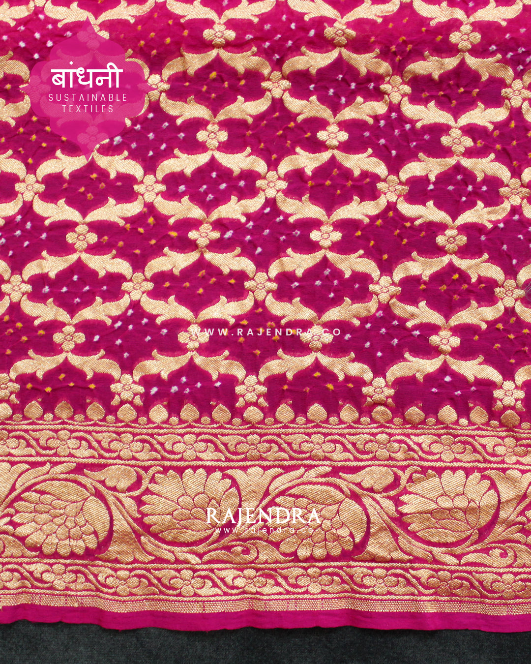 Traditional Khadi Georgette Pink Banarasi Bandhani Saree