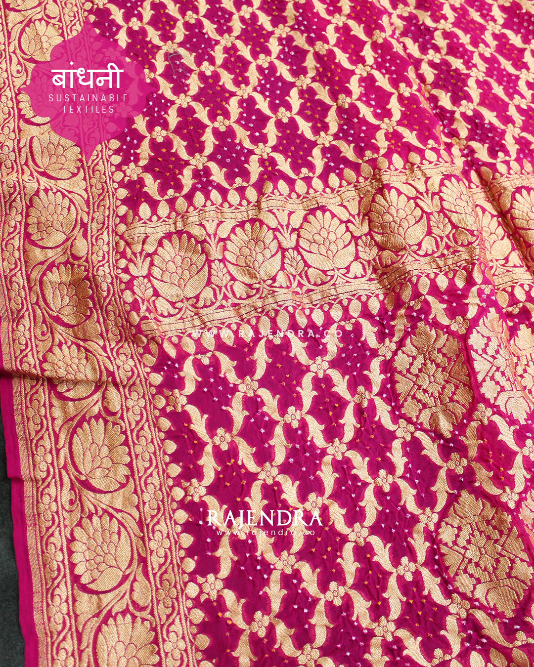 Traditional Khadi Georgette Pink Banarasi Bandhani Saree