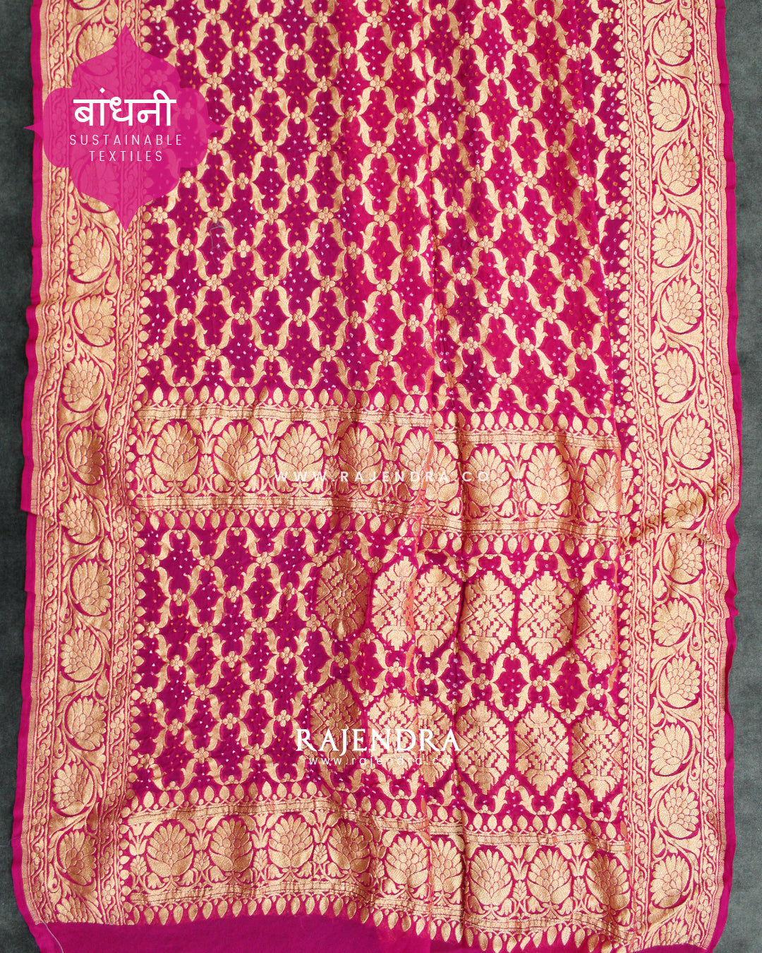 Traditional Khadi Georgette Pink Banarasi Bandhani Saree