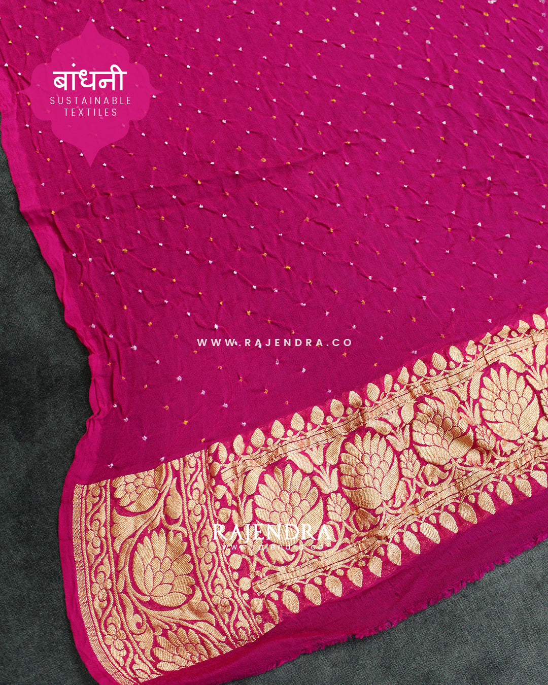 Traditional Khadi Georgette Pink Banarasi Bandhani Saree