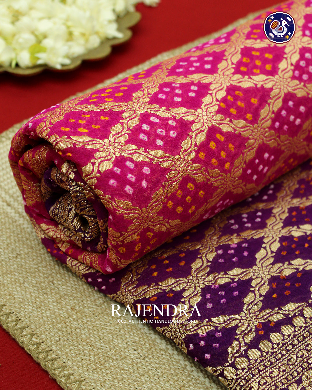 Traditional Khadi Georgette Pink and Purple Banarasi Bandhani Saree