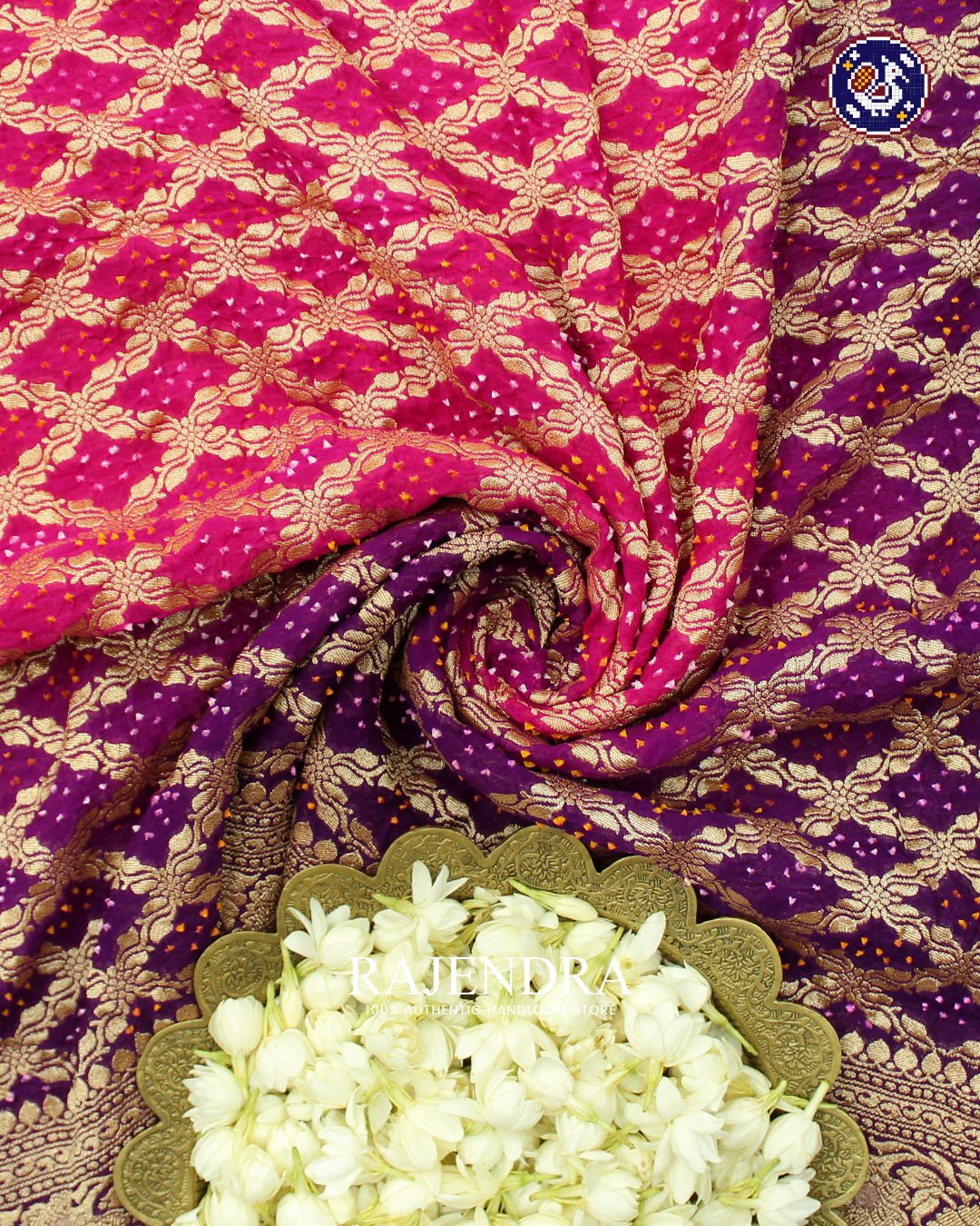 Traditional Khadi Georgette Pink and Purple Banarasi Bandhani Saree