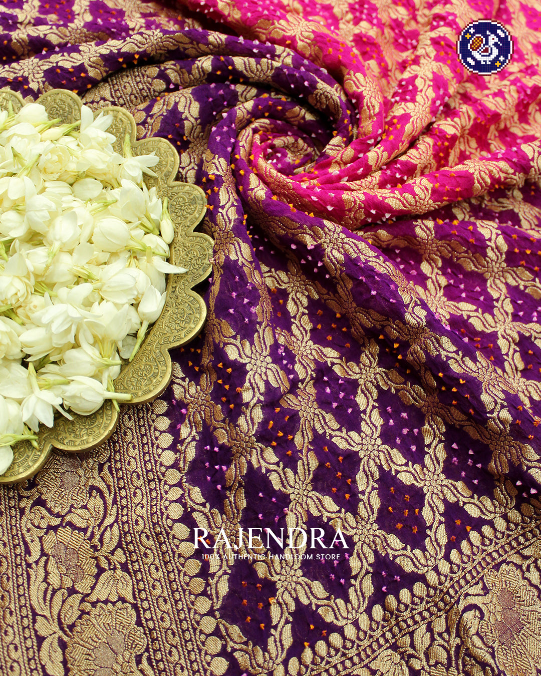 Traditional Khadi Georgette Pink and Purple Banarasi Bandhani Saree