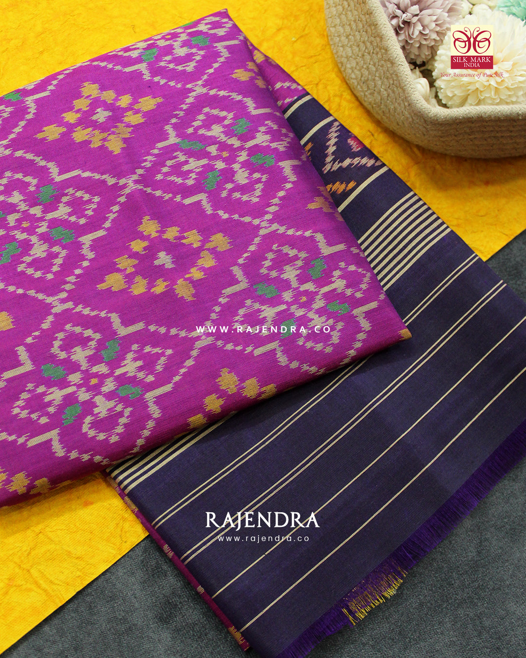 Traditional Panchanda Design Purple Pink Single Ikat Rajkot Patola Dupatta
