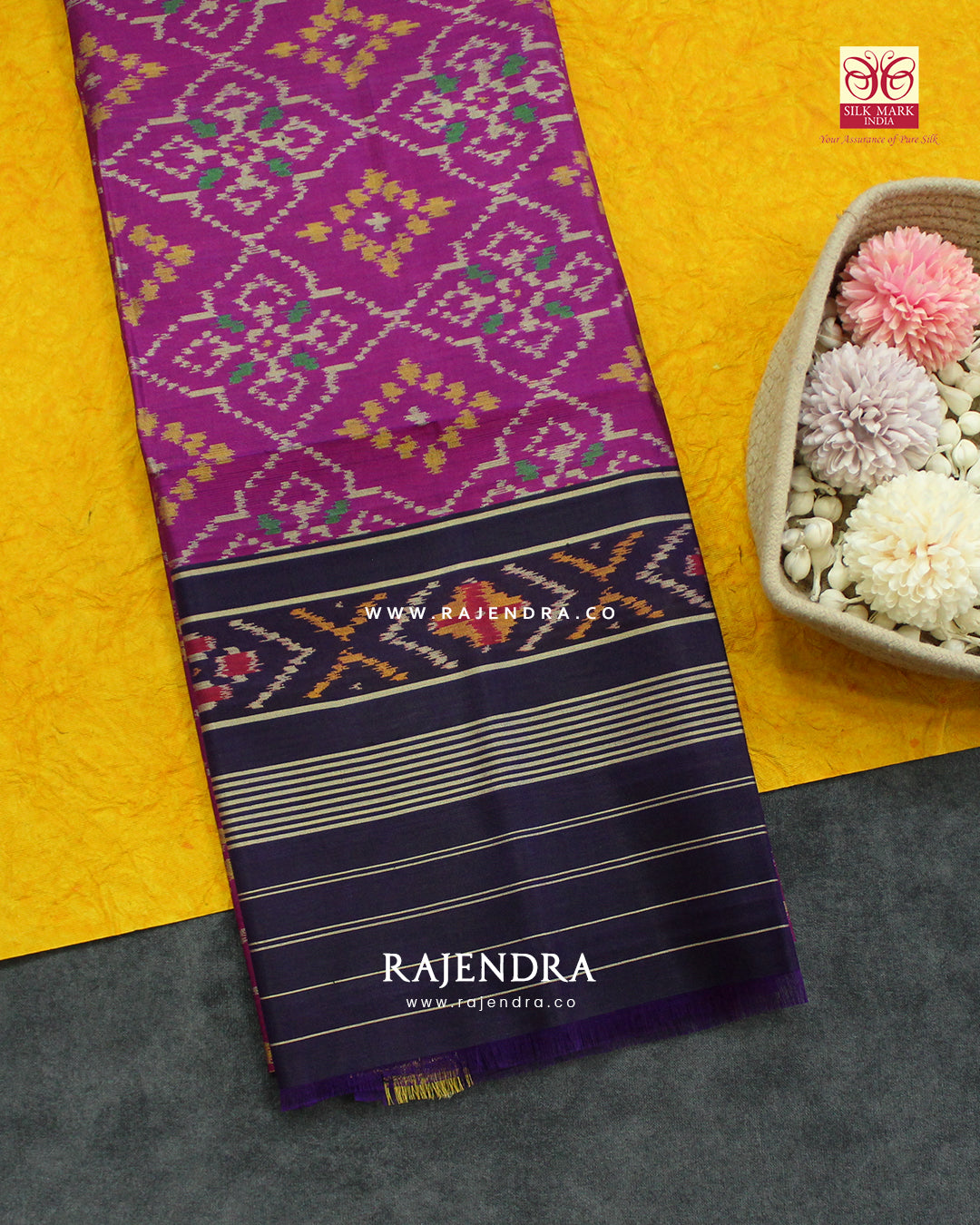 Traditional Panchanda Design Purple Pink Single Ikat Rajkot Patola Dupatta
