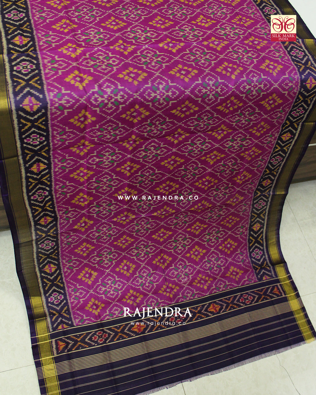 Traditional Panchanda Design Purple Pink Single Ikat Rajkot Patola Dupatta
