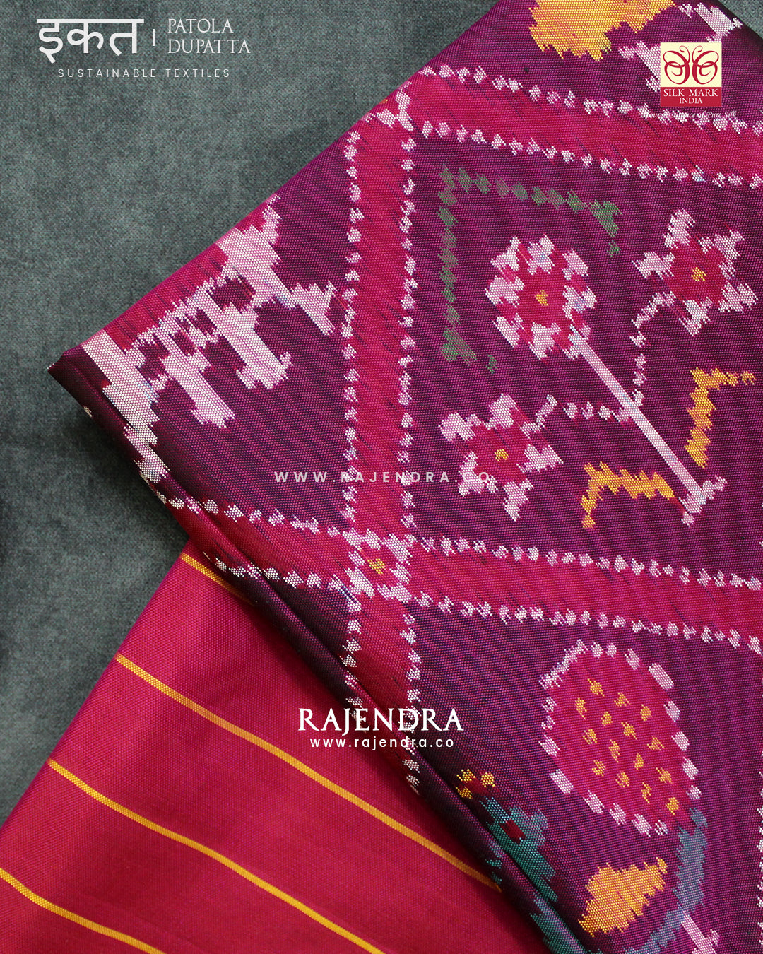 Traditional Hathi Popat Pink and Purple Semi Double Ikat Rajkot Patola Dupatta