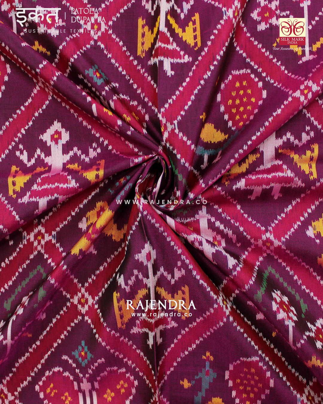 Traditional Hathi Popat Pink and Purple Semi Double Ikat Rajkot Patola Dupatta