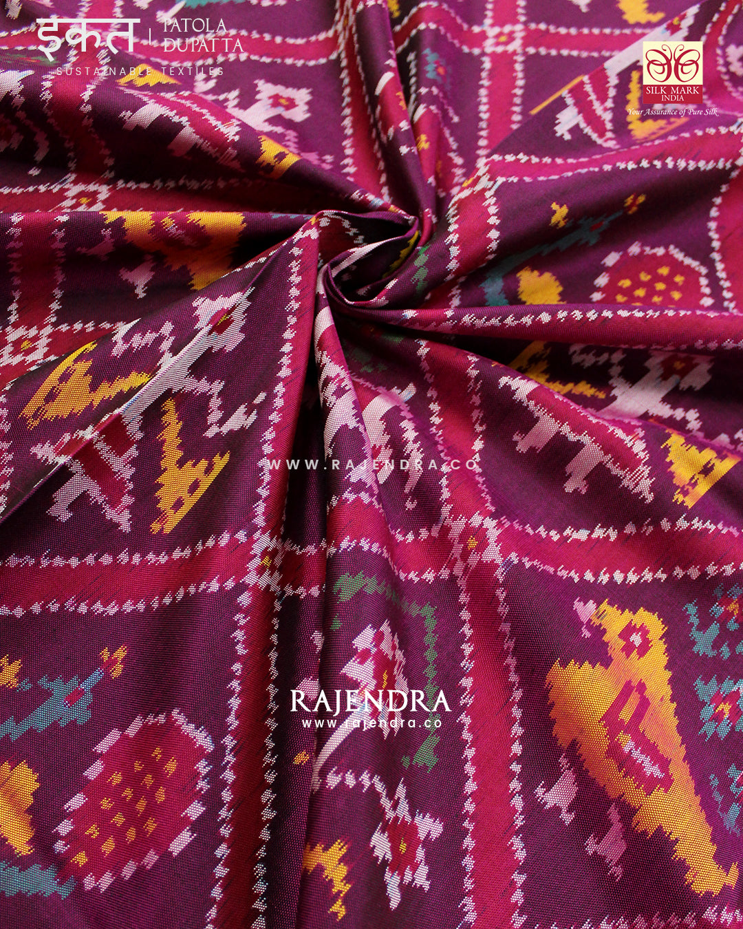 Traditional Hathi Popat Pink and Purple Semi Double Ikat Rajkot Patola Dupatta