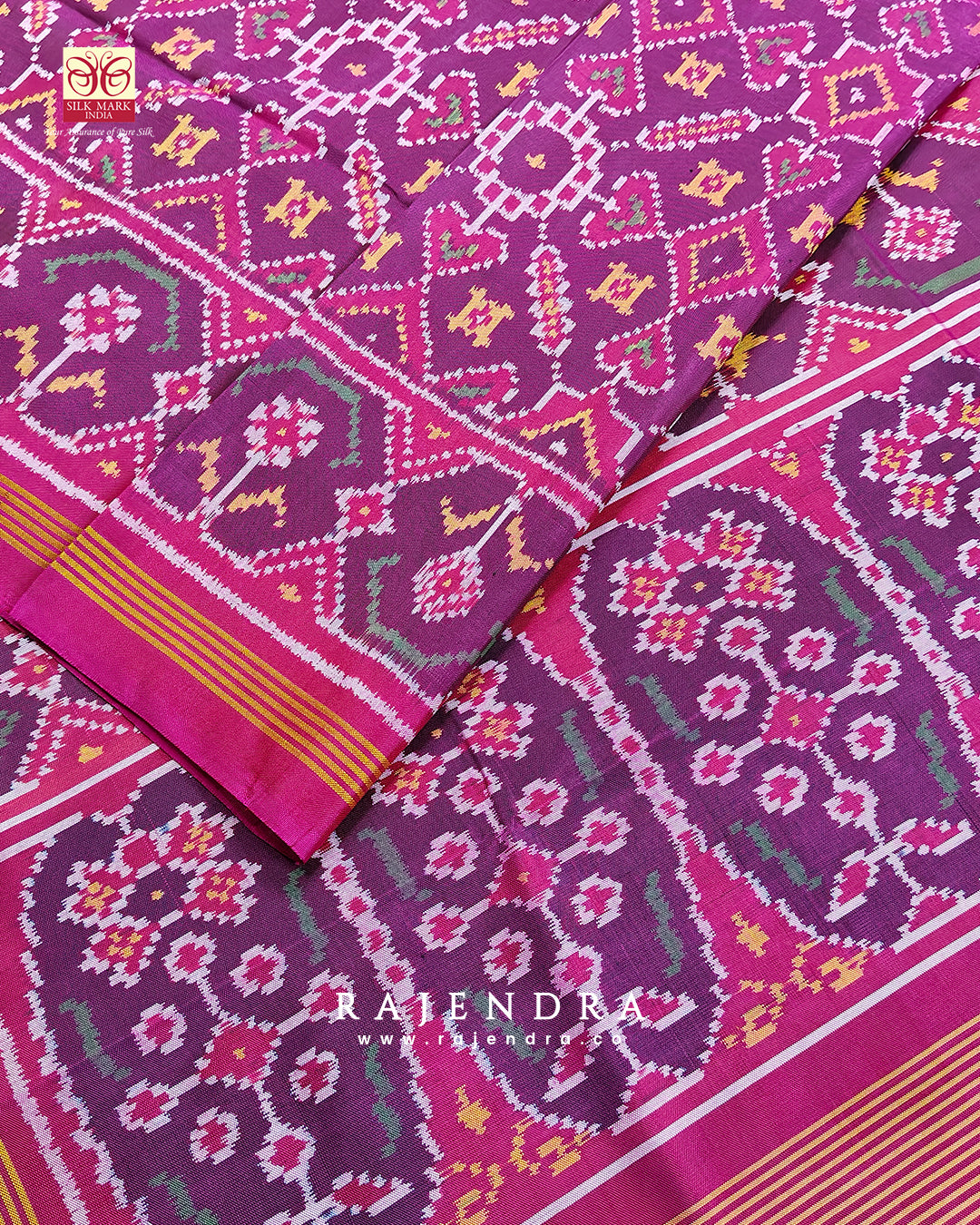 Handwoven Manekchowk Bhat Semi Double Ikkat Rajkot Patola Saree