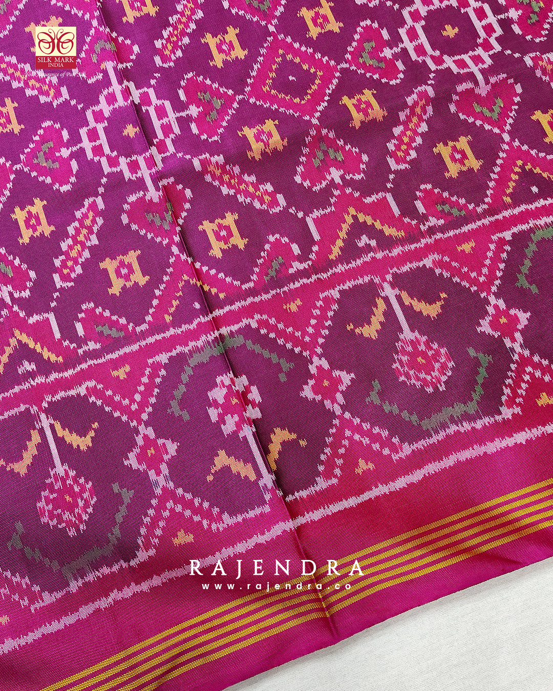 Handwoven Manekchowk Bhat Semi Double Ikkat Rajkot Patola Saree