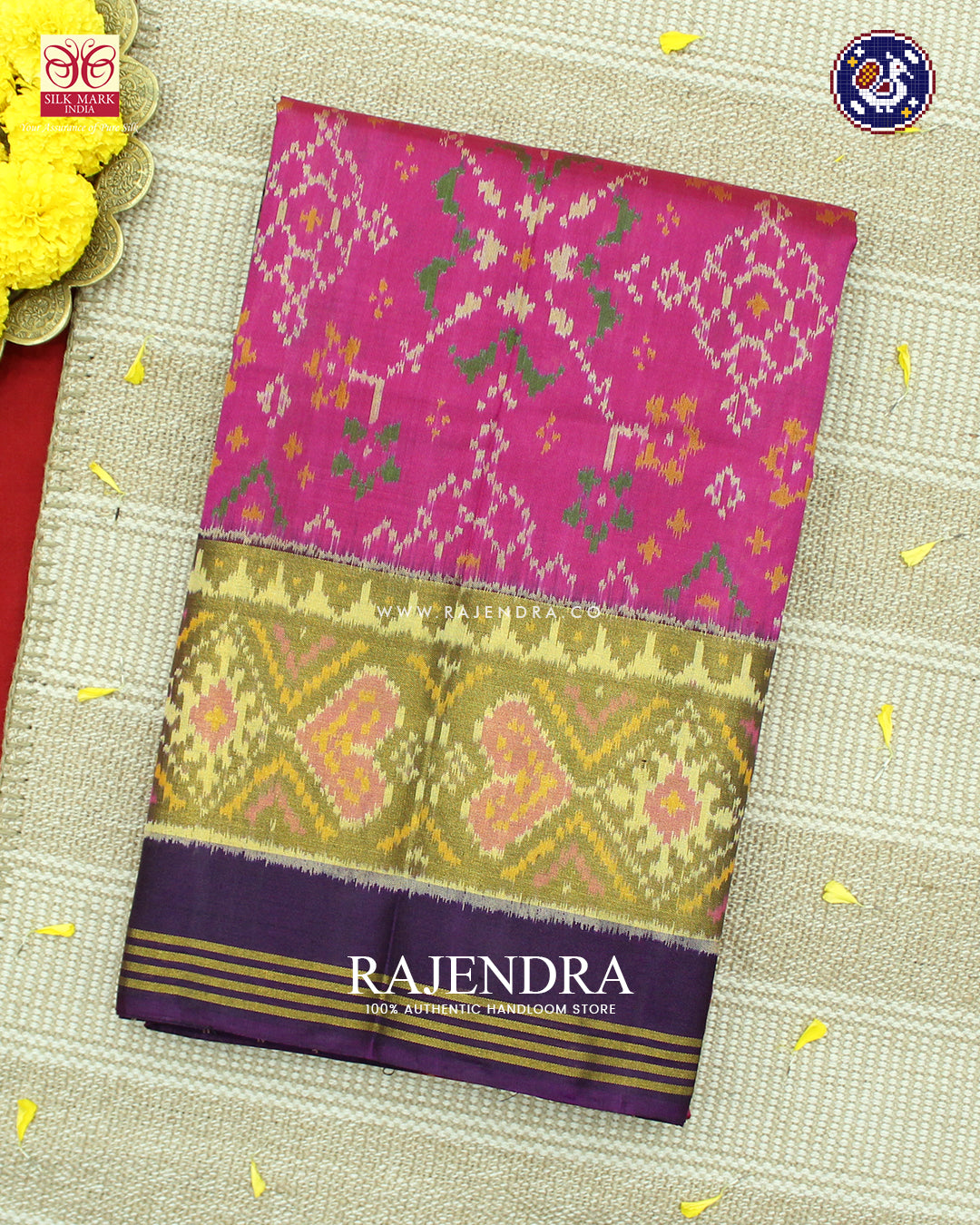 Traditional Navratna Design Pink and Purple Rajkot Patola Saree