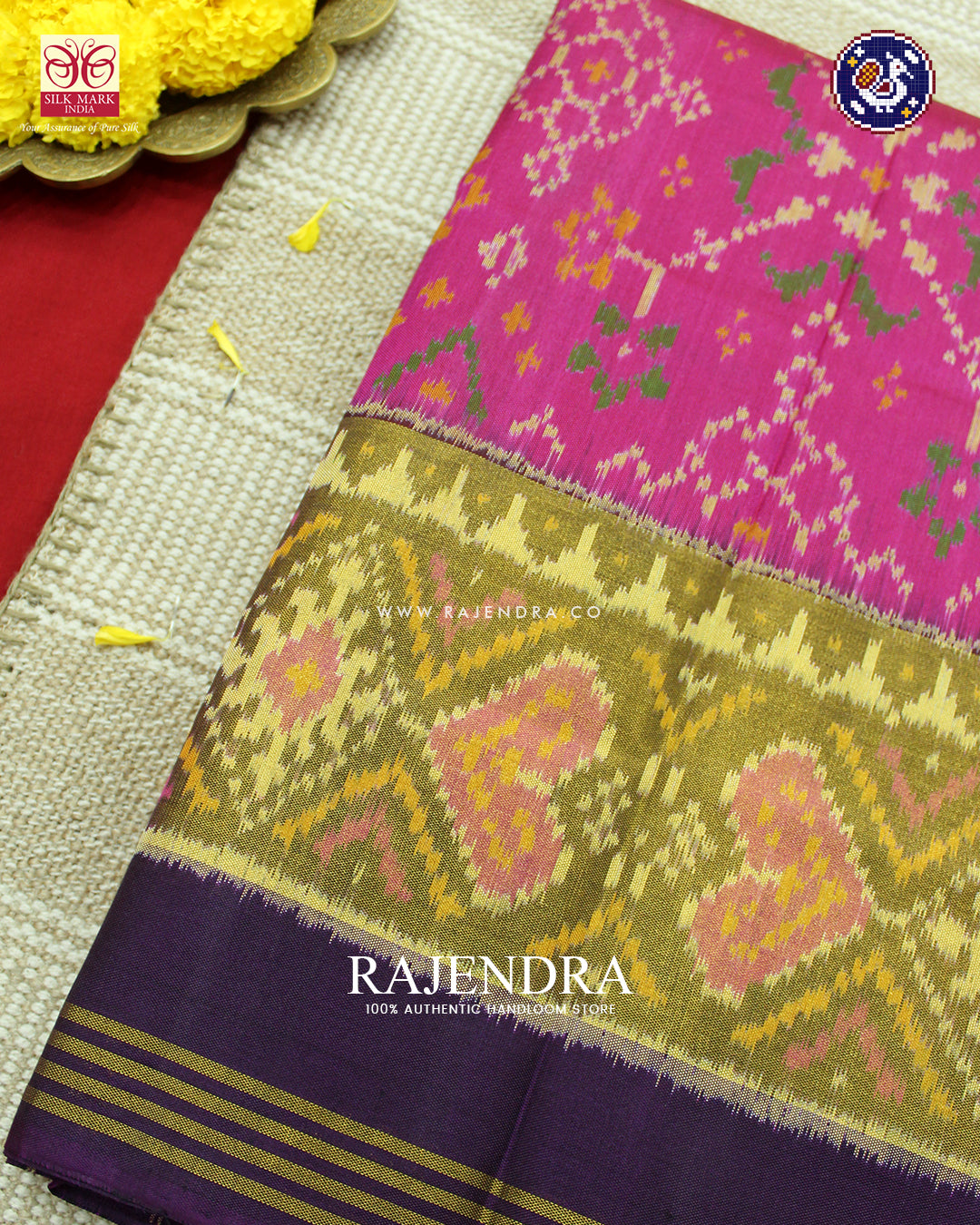 Traditional Navratna Design Pink and Purple Rajkot Patola Saree