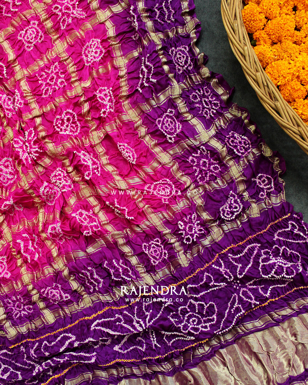 Traditional Pink Purple Pure Gaji Silk Gharchola Bandhani Dupatta