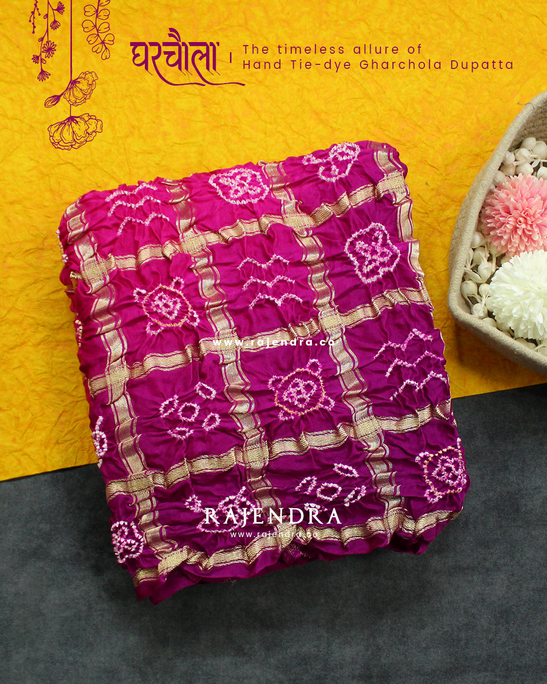 Traditional Hand Tie-dye Pure Gaji Silk Gharchola Bandhani Dupatta