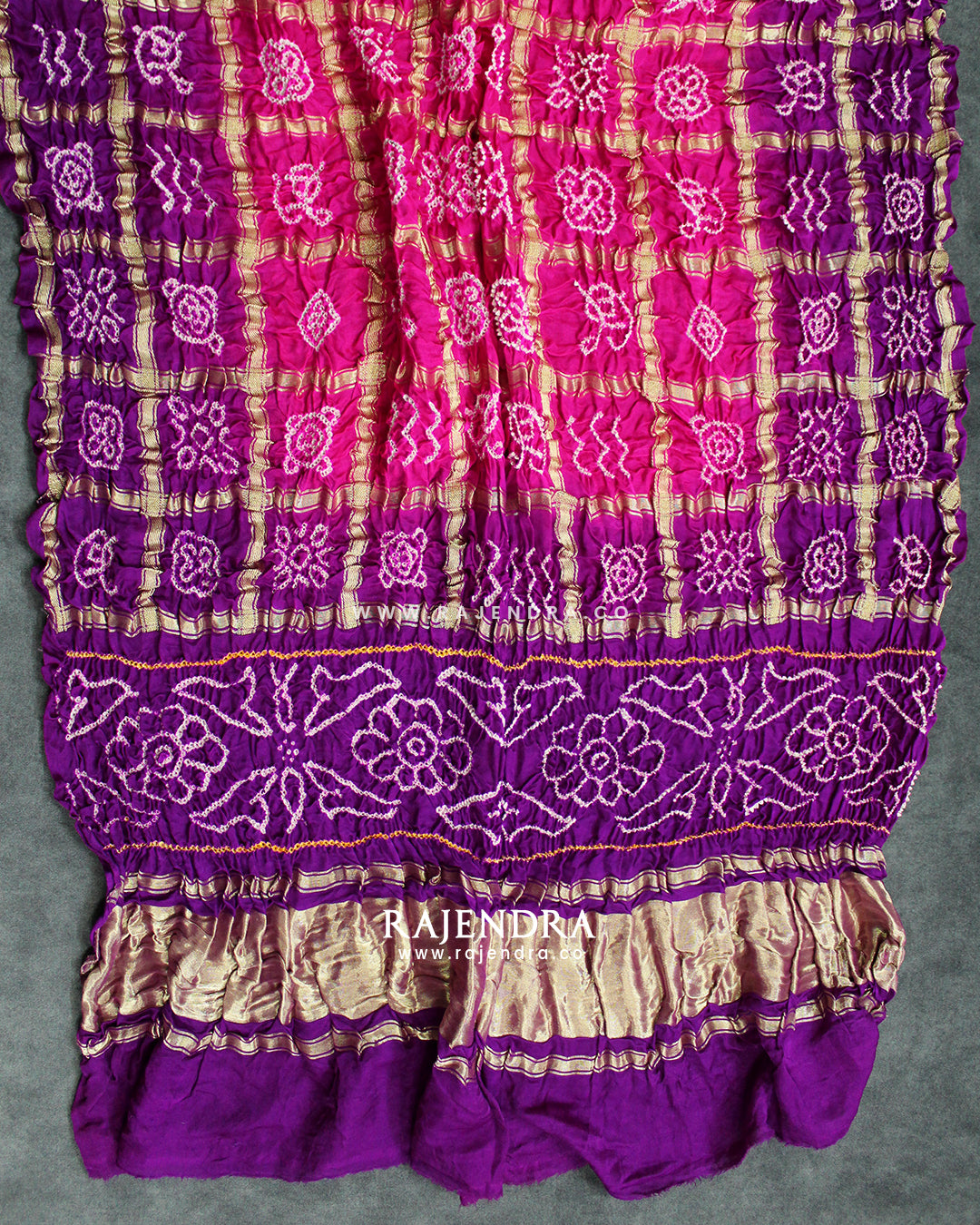 Traditional Pink Purple Pure Gaji Silk Gharchola Bandhani Dupatta