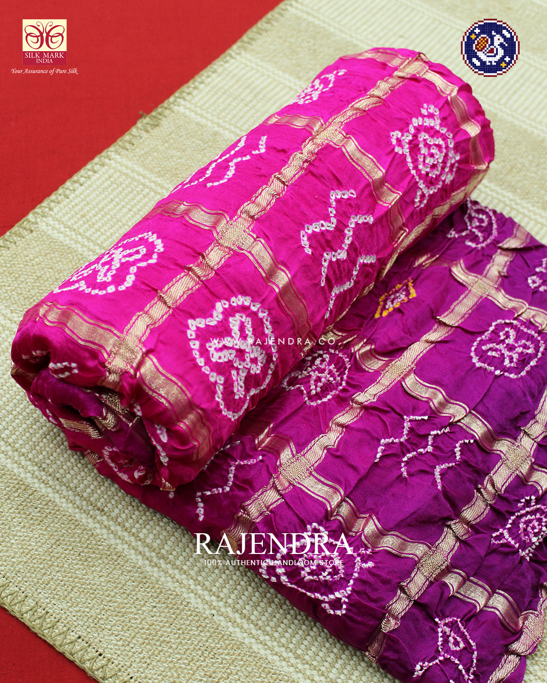 Traditional Pure Gaji Silk Pink and Purple Gharchola Bandhani Saree