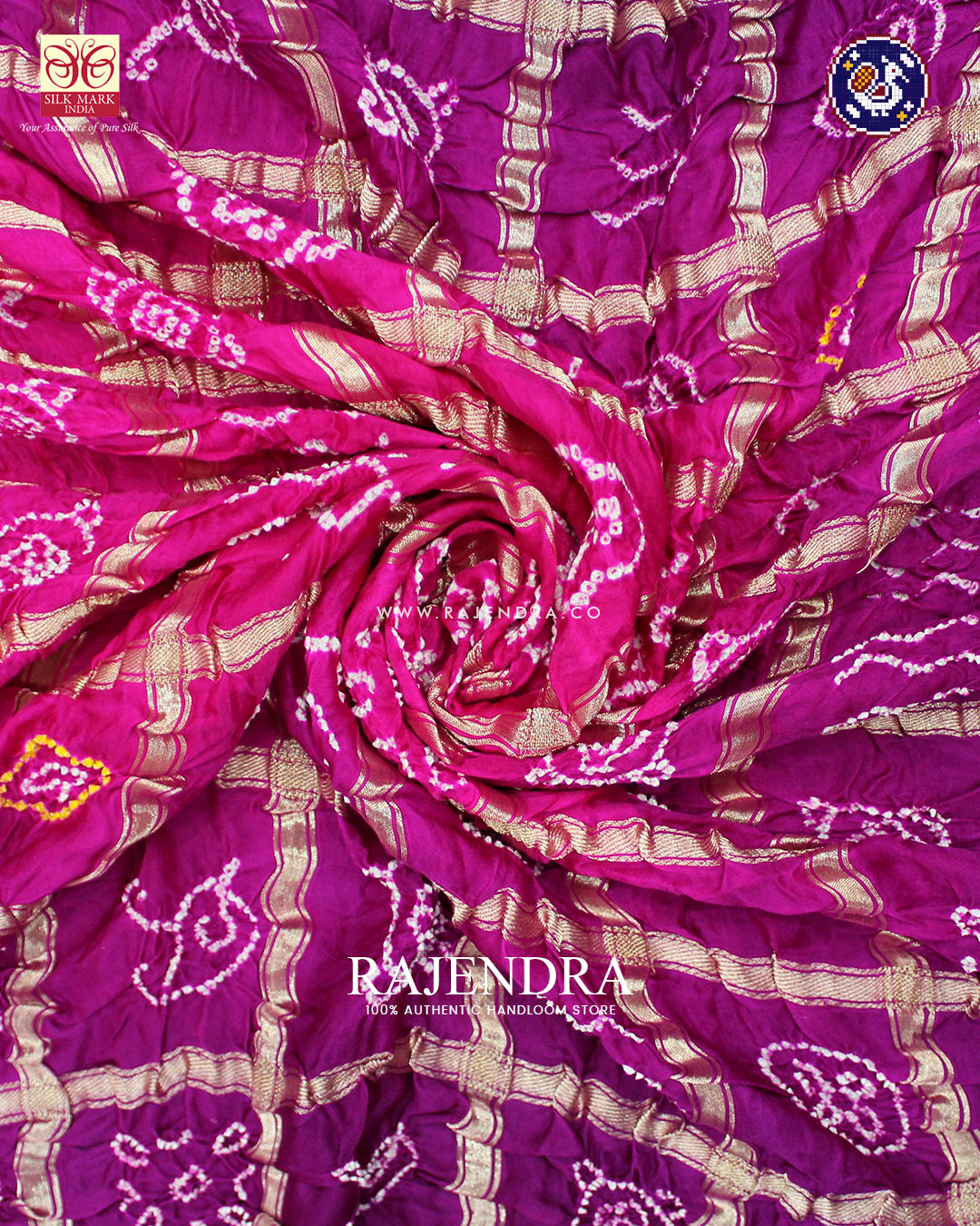 Traditional Pure Gaji Silk Pink and Purple Gharchola Bandhani Saree