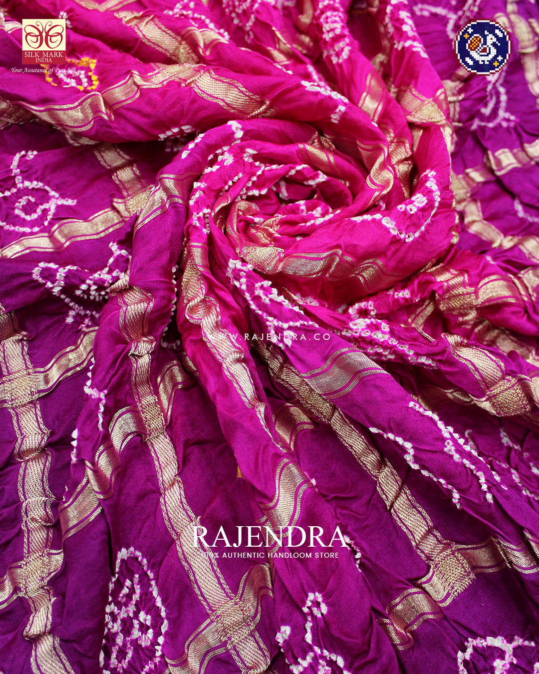 Traditional Pure Gaji Silk Pink and Purple Gharchola Bandhani Saree