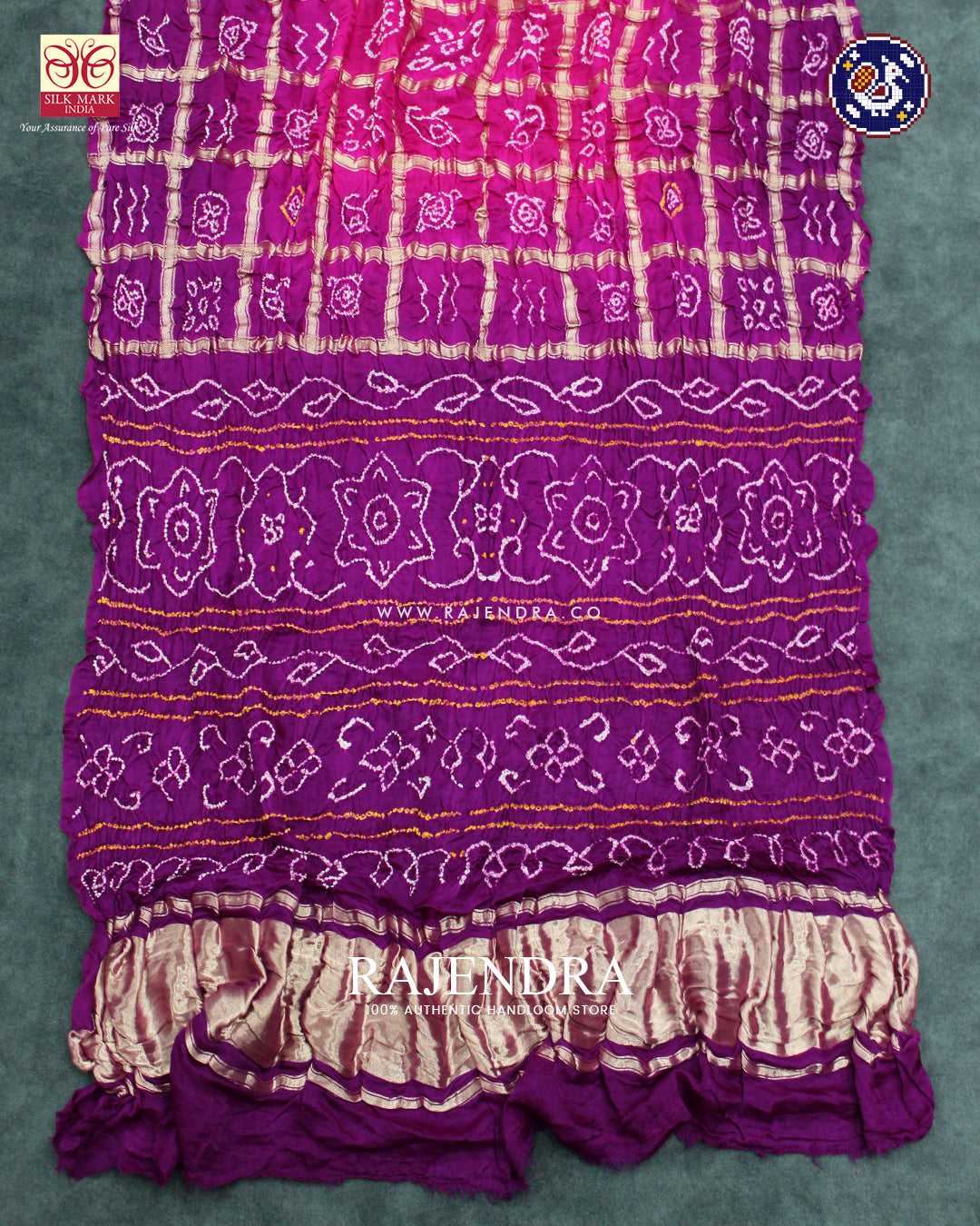 Traditional Pure Gaji Silk Pink and Purple Gharchola Bandhani Saree