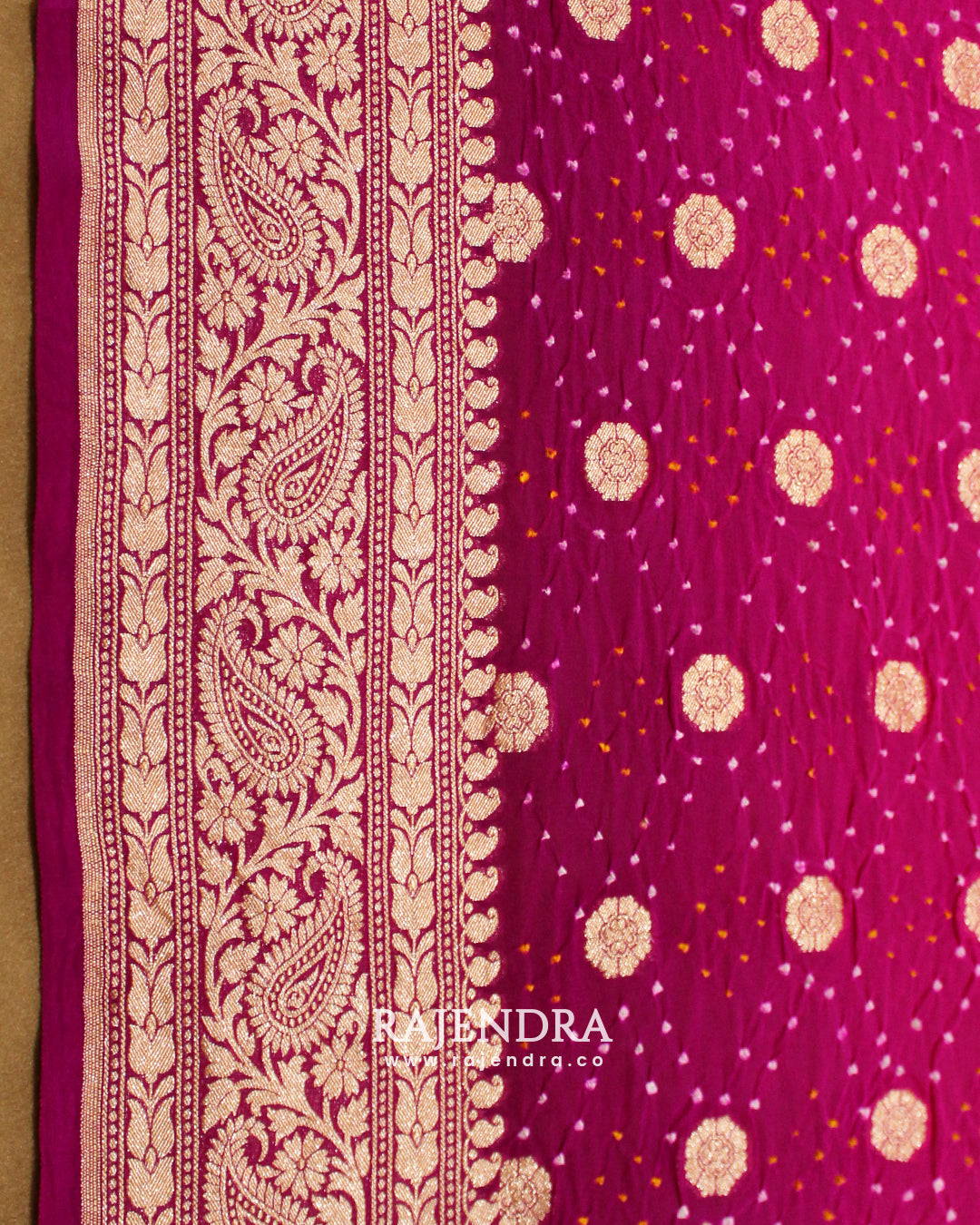 Traditional Pure Georgette Pink and Purple Palav Banarasi Bandhani Saree