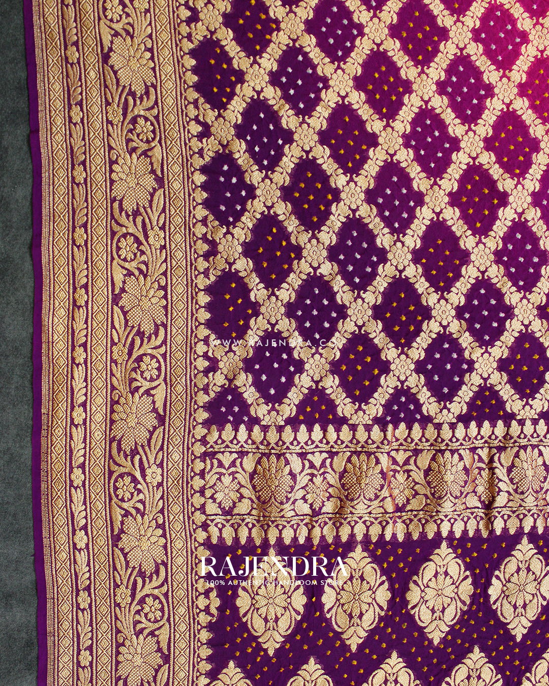 Traditional Khadi Georgette Pink and Purple Banarasi Bandhani Saree