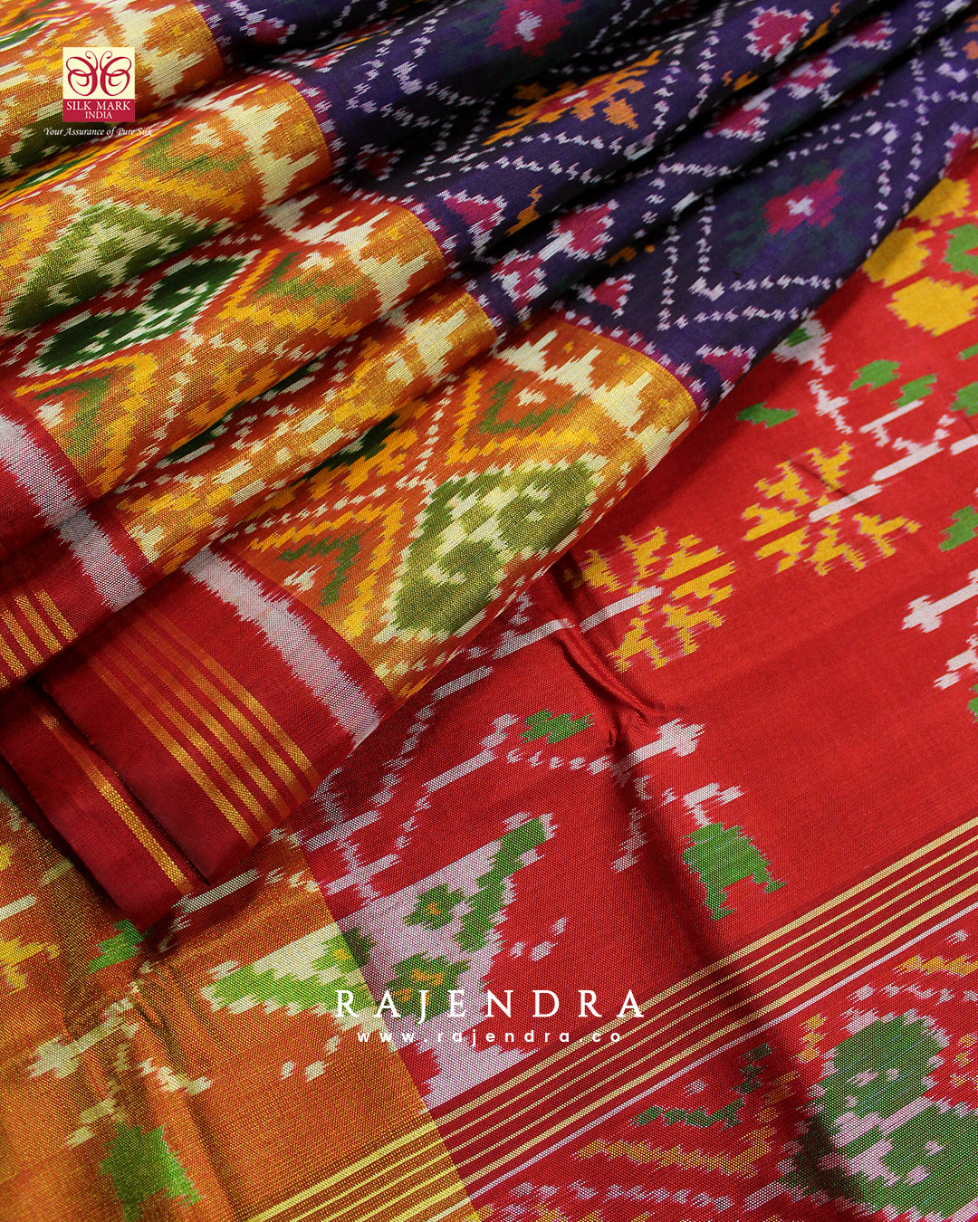 Traditional Panchanda Bhat Red and Purple Single Ikat Rajkot Patola Saree