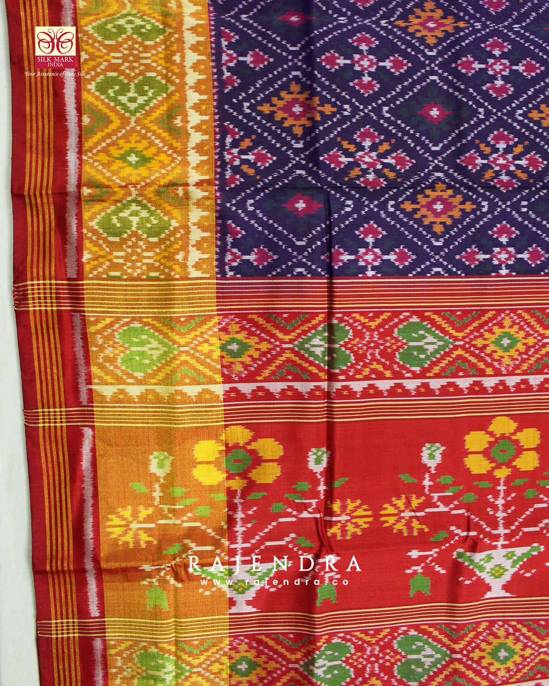 Traditional Panchanda Bhat Red and Purple Single Ikat Rajkot Patola Saree