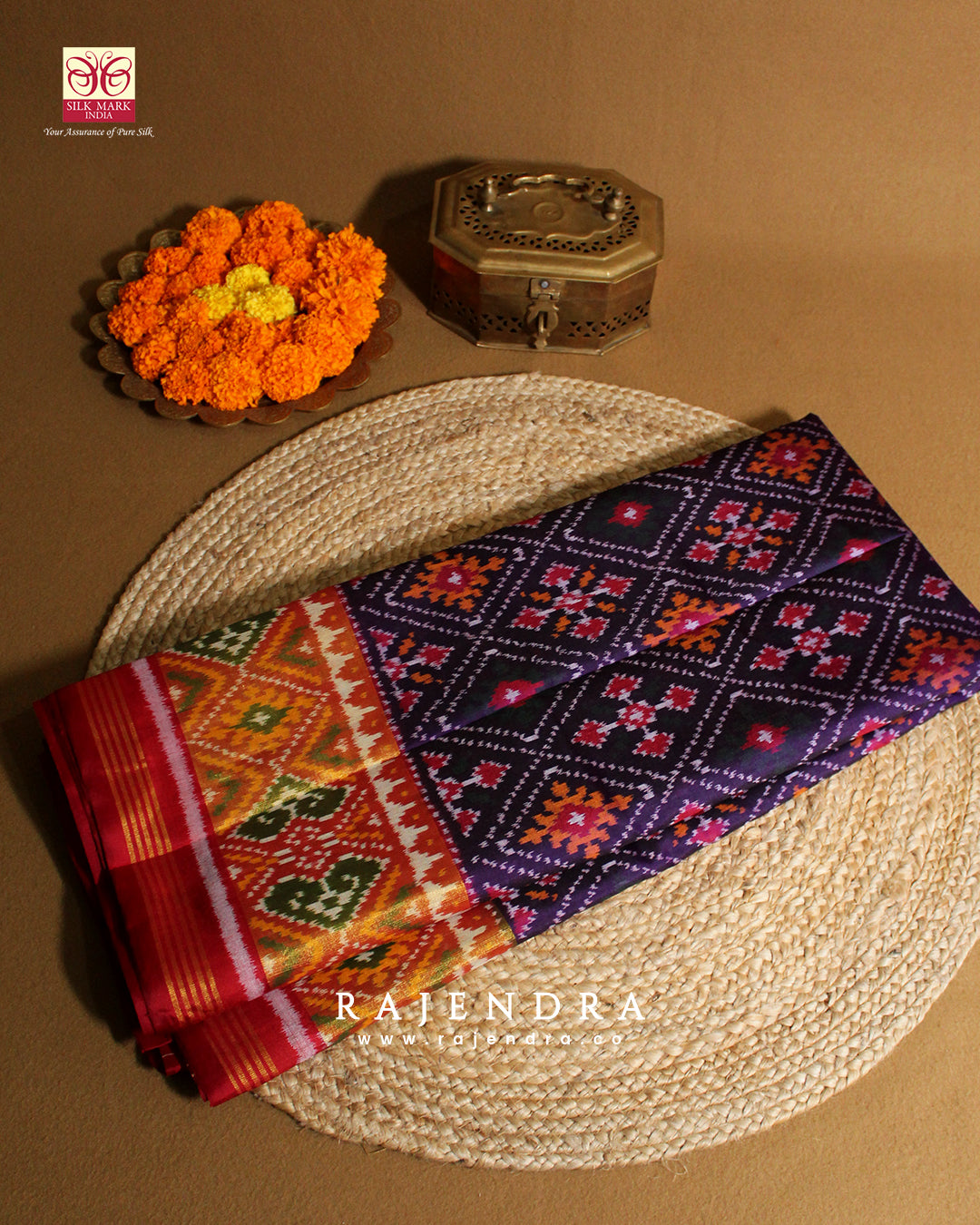 Traditional Panchanda Bhat Red and Purple Single Ikat Rajkot Patola Saree