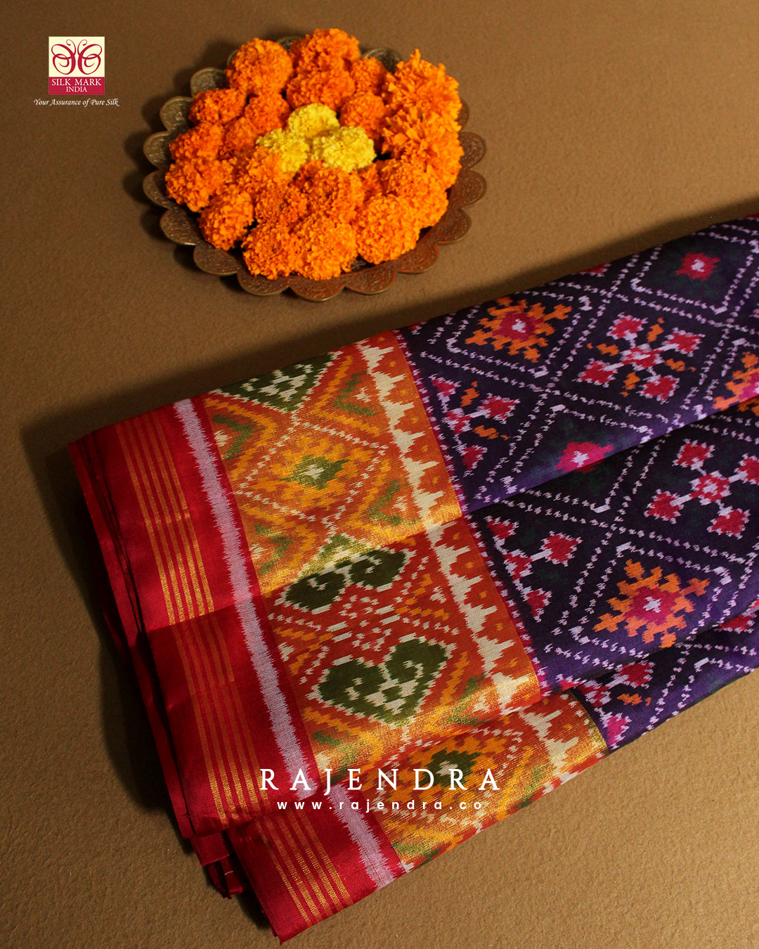 Traditional Panchanda Bhat Red and Purple Single Ikat Rajkot Patola Saree