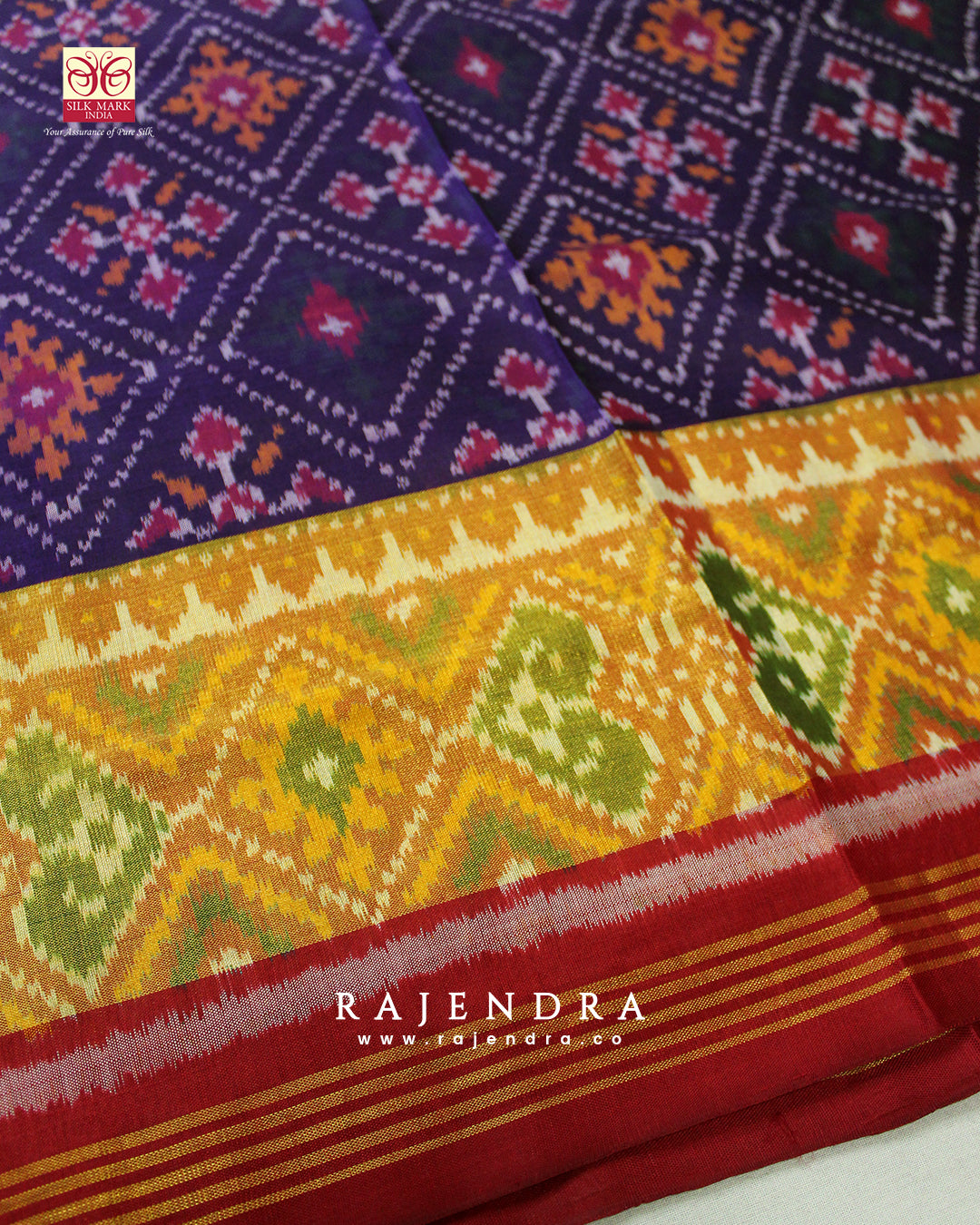 Traditional Panchanda Bhat Red and Purple Single Ikat Rajkot Patola Saree