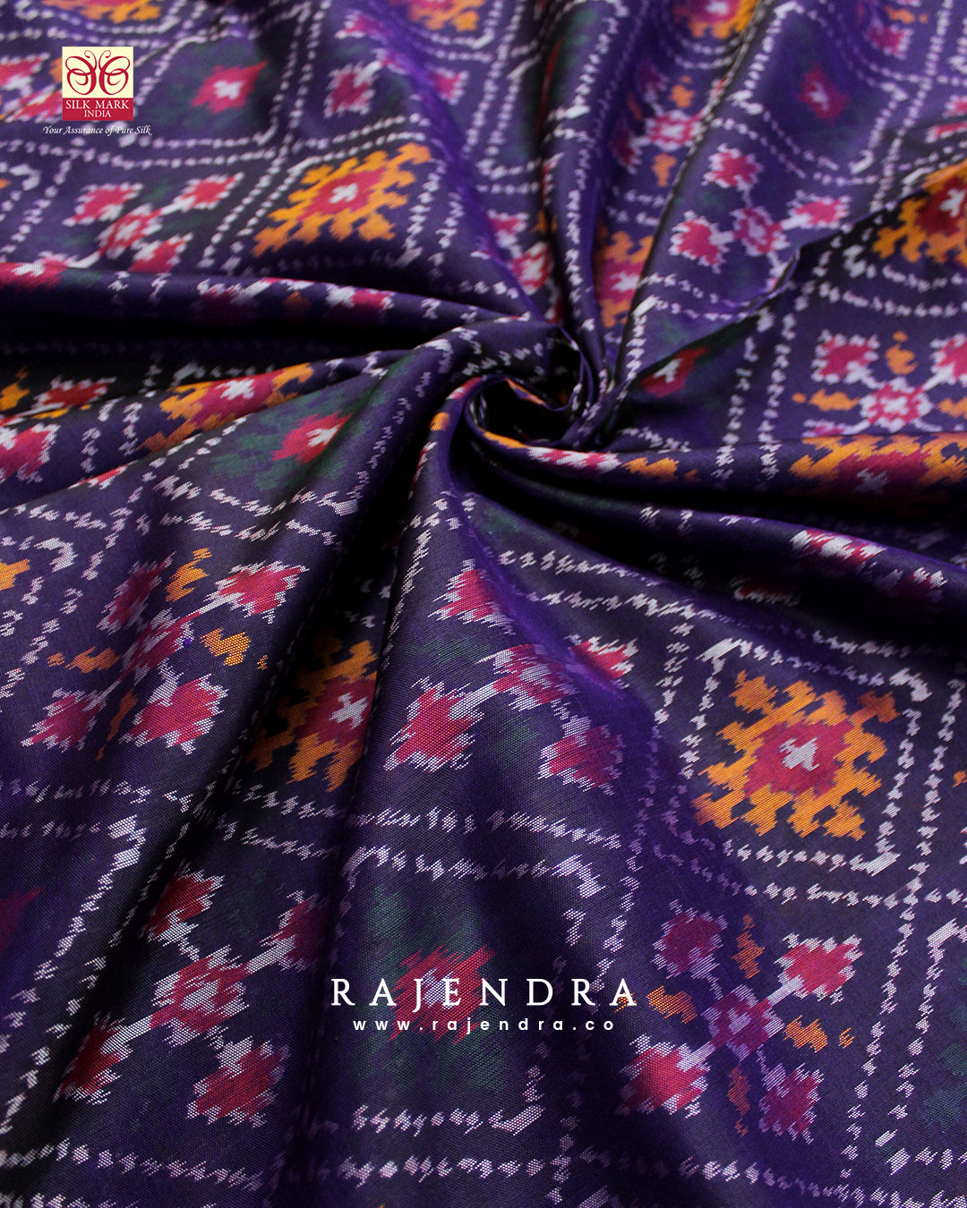 Traditional Panchanda Bhat Red and Purple Single Ikat Rajkot Patola Saree