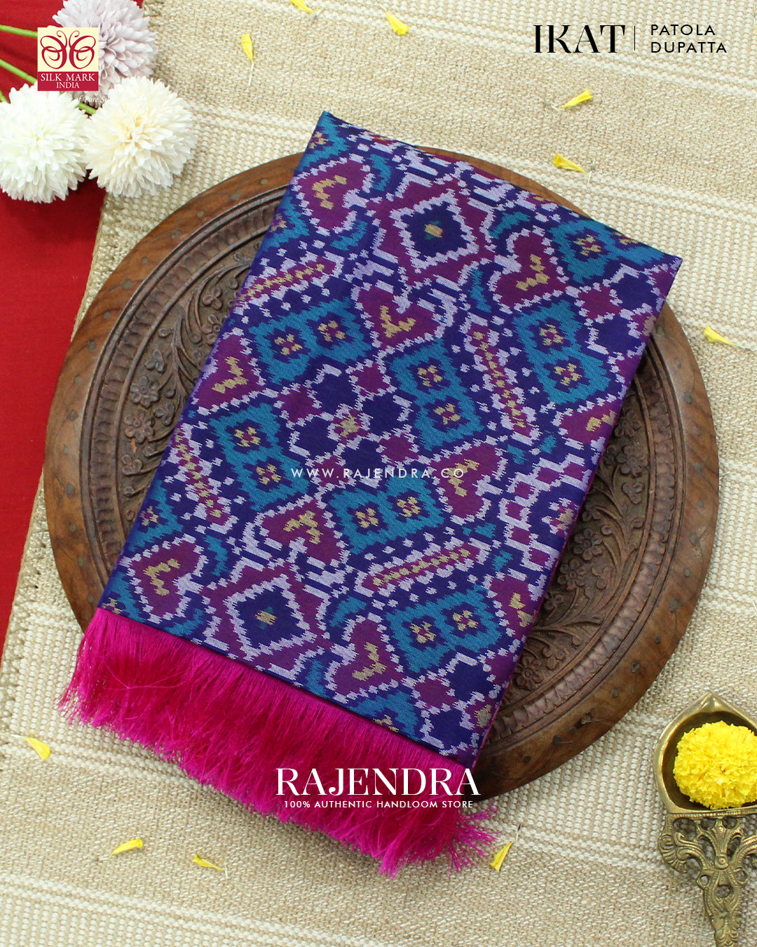 Traditional Manekchowk Pink and Seagreen Ikat Rajkot Patola Dupatta