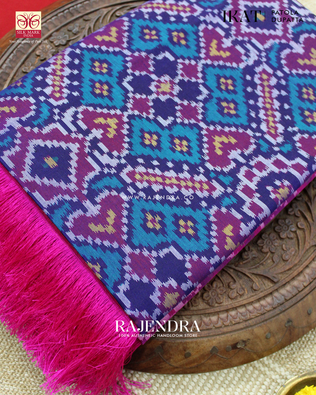 Traditional Manekchowk Pink and Seagreen Ikat Rajkot Patola Dupatta