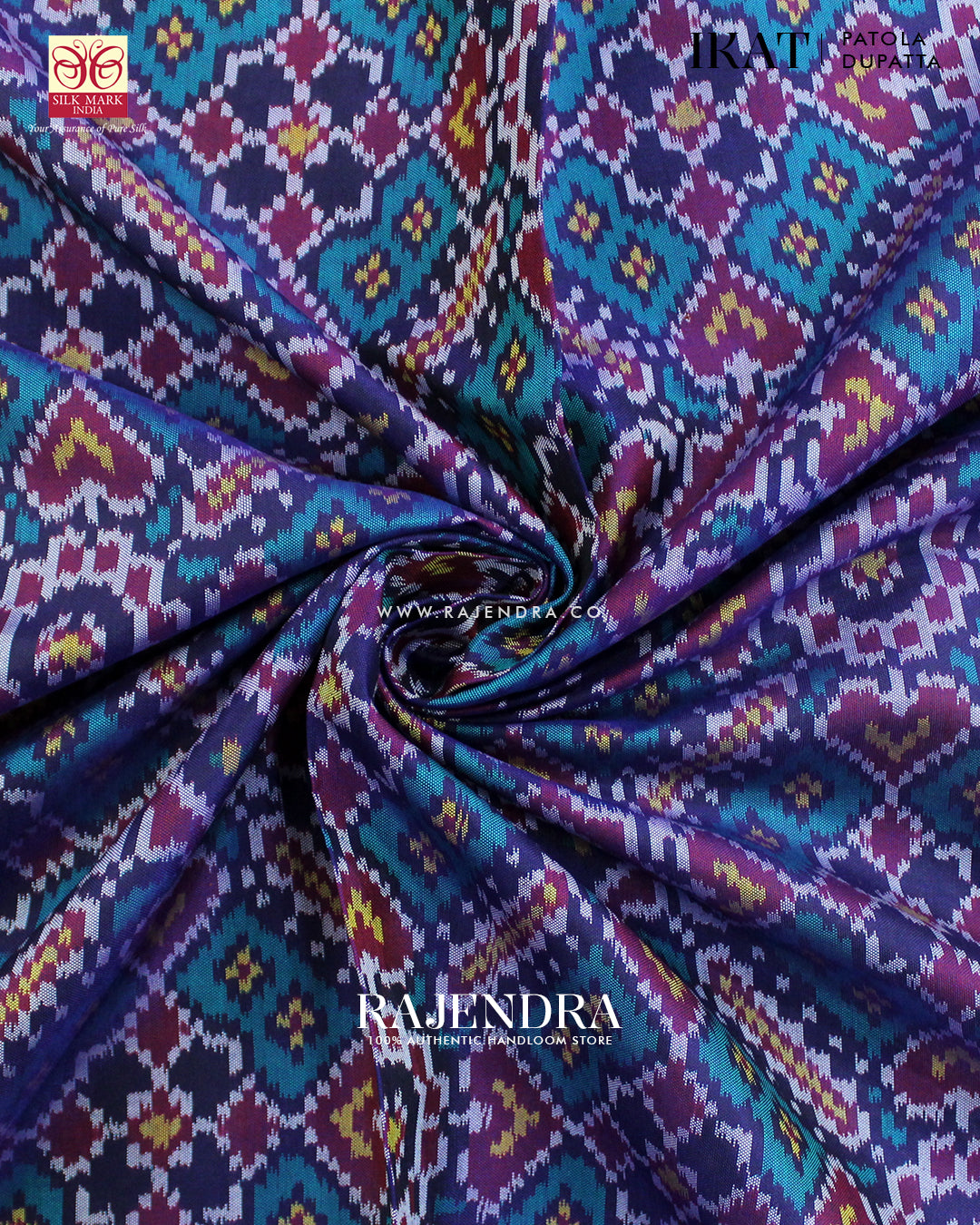 Traditional Manekchowk Pink and Seagreen Ikat Rajkot Patola Dupatta