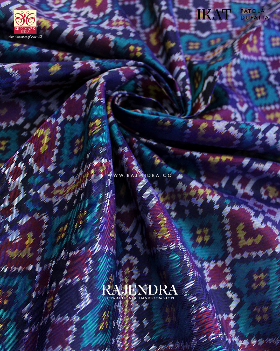 Traditional Manekchowk Pink and Seagreen Ikat Rajkot Patola Dupatta