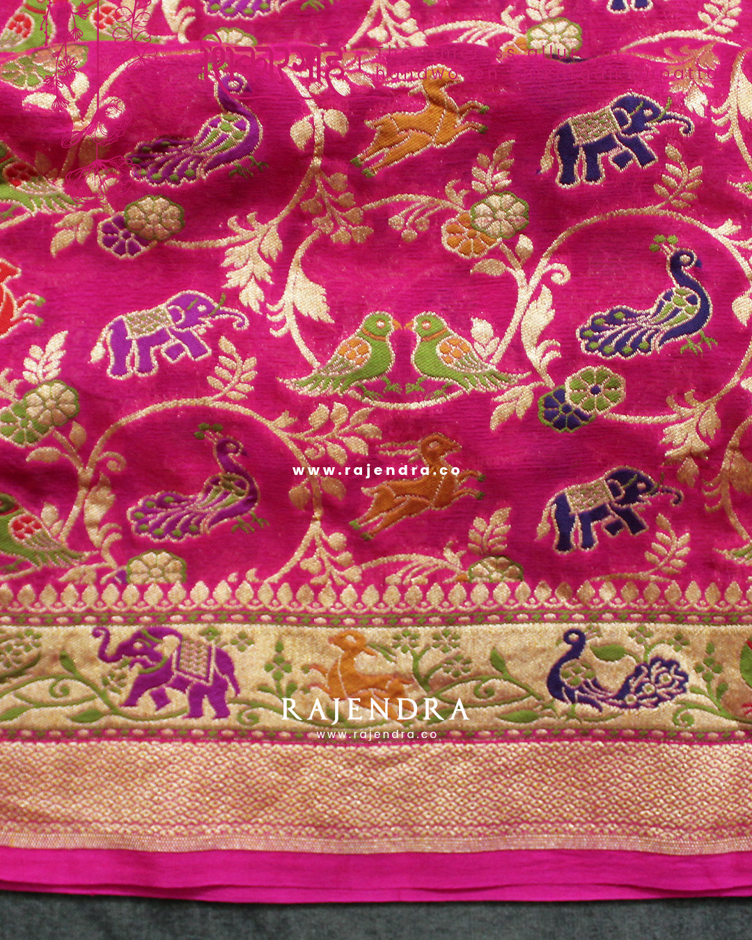 Exclusive Shikargah(शिकारगाह) Pure Georgette Pink Banarasi Dupatta