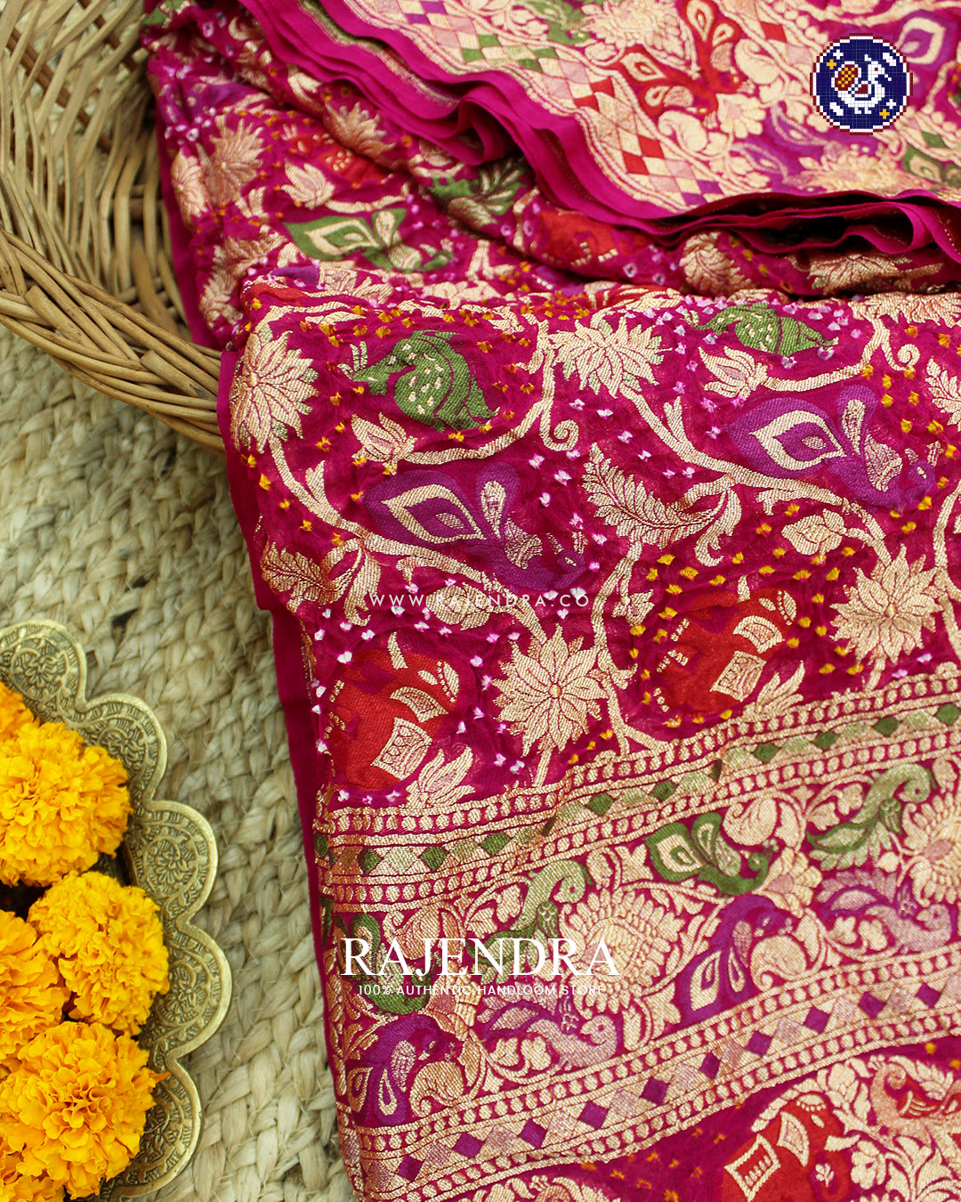 Traditional Shikargha Pink Banarasi Bandhani Dupaata