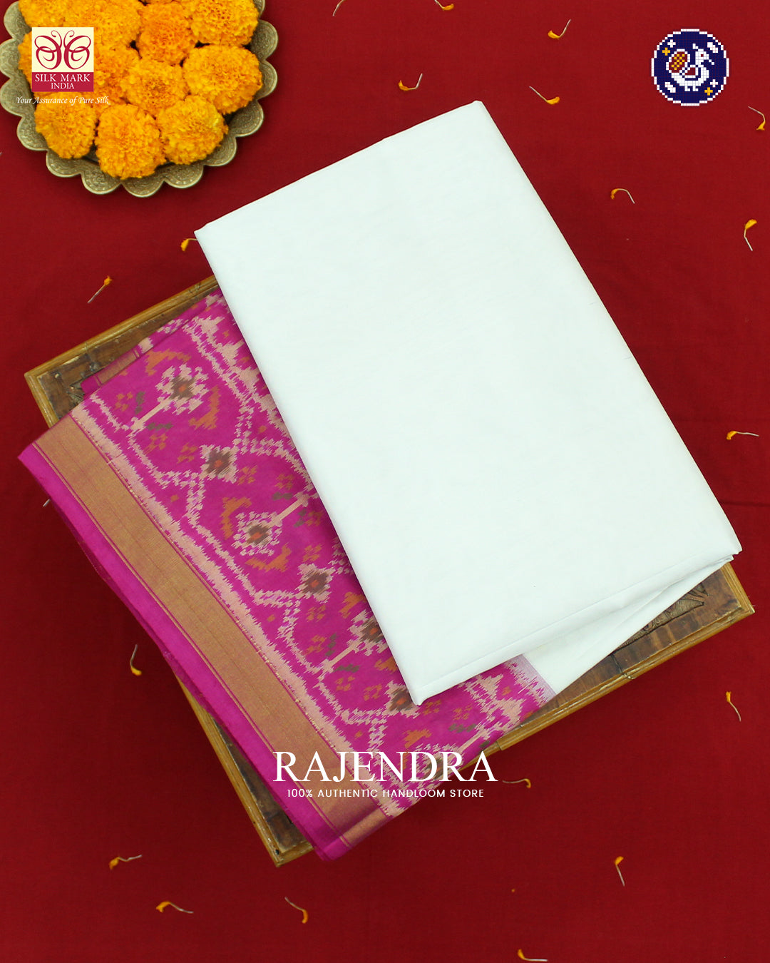 Traditional Gala Border Pink and White Rajkot Patola Saree