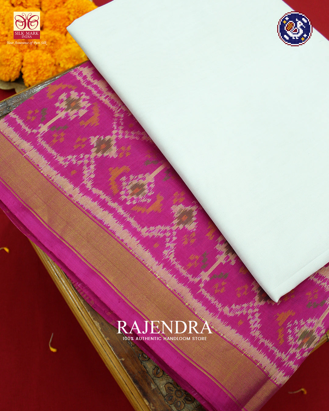 Traditional Gala Border Pink and White Rajkot Patola Saree