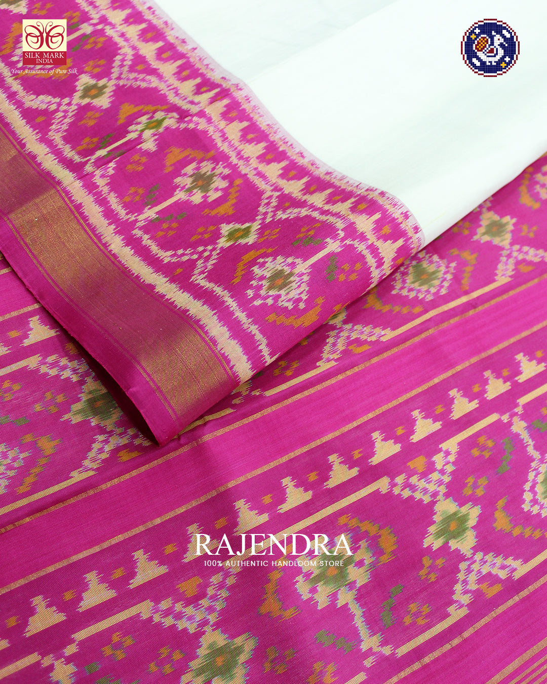Traditional Gala Border Pink and White Rajkot Patola Saree
