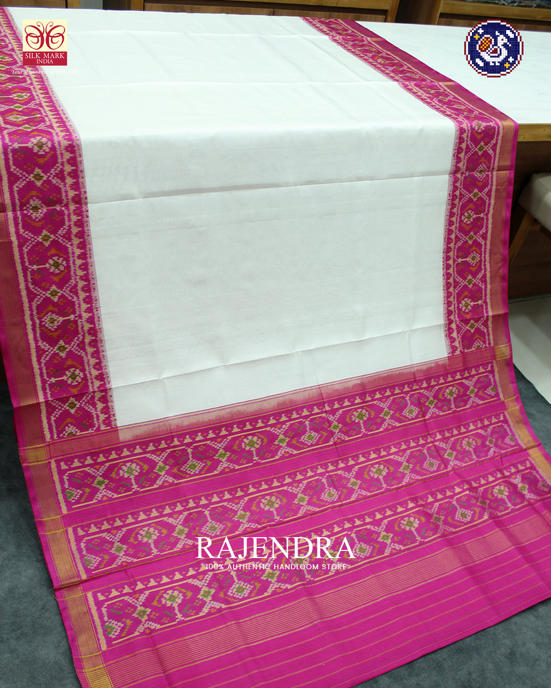 Traditional Gala Border Pink and White Rajkot Patola Saree