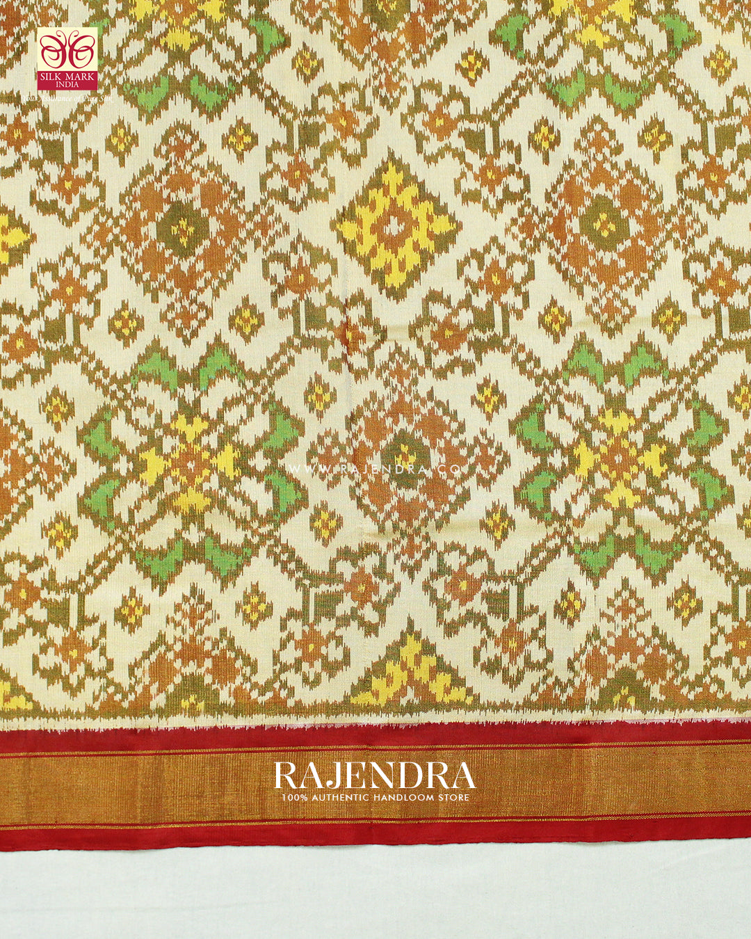 Exclusive Zari Tissue Pink and White Gala Border Rajkot Patola Saree