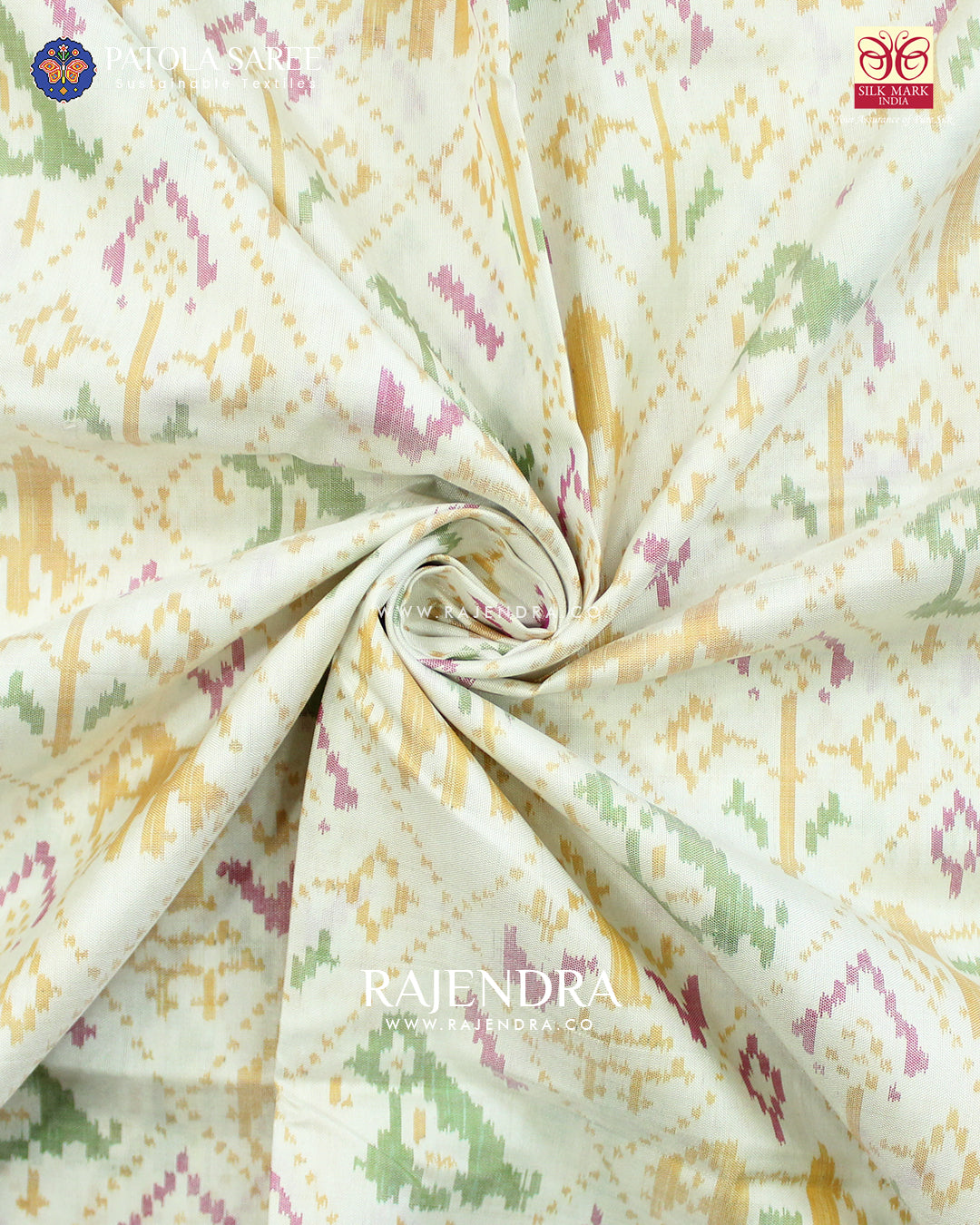 Traditional Hathi Popat Design Pink White Single Ikat Rajkot Patola Saree